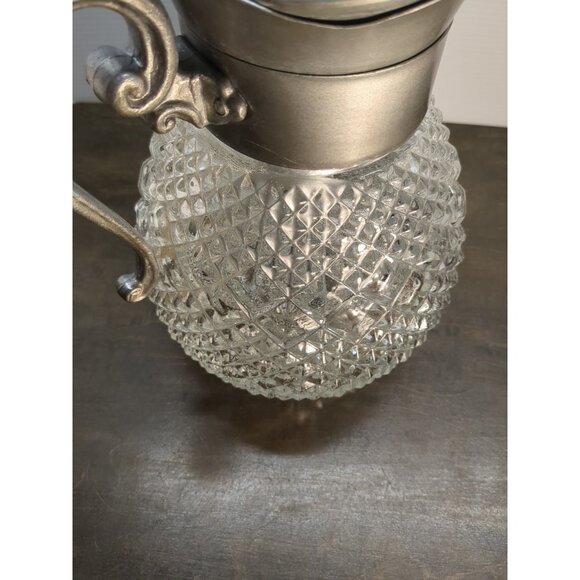 Vntg Italian Glass Pitcher W/ Diamond Presed Glass Pattern 1940s 12.5” T Heavy - Picture 9 of 14